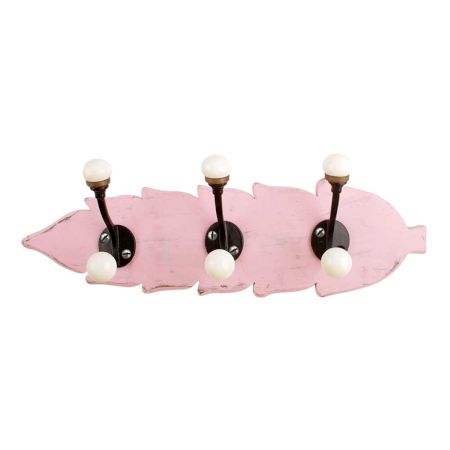 Pink Black Double Loop Ceramic Iron Wooden Hooks